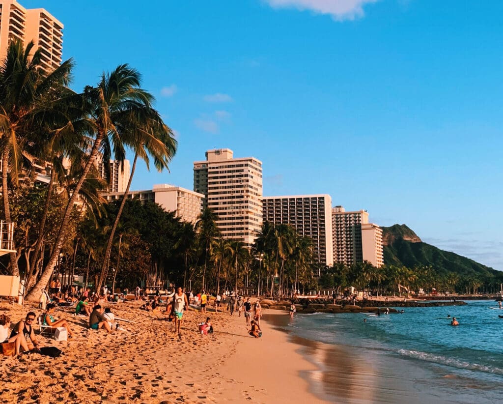 Landscape photo of Waikiki Beach with Diamondhead in the back