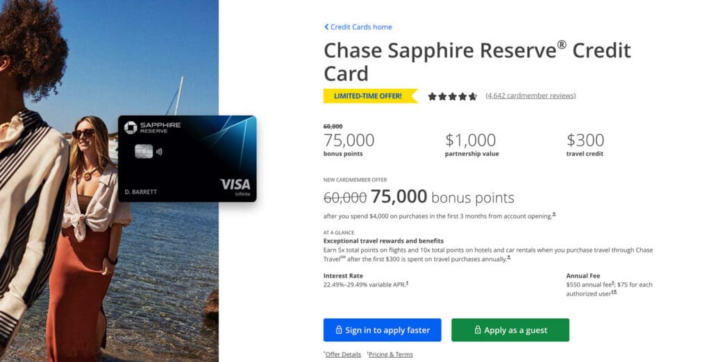 Chase Sapphire Reserve limited time offer